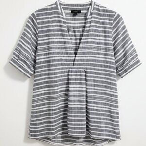 J. Crew Women's Striped Linen Short Sleeve V-Neck Top